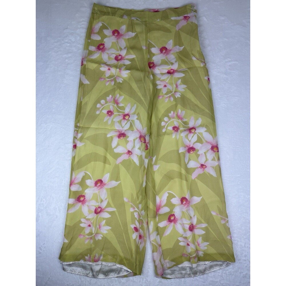 Tori Richard Honolulu 100% Silk Pants Tropical Floral Wide Leg Hawaii Size 10